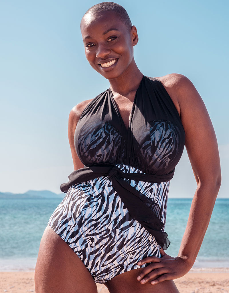 Curvy Kate Wrapsody Bandeau Strapless Multiway Swimsuit Zebra Print