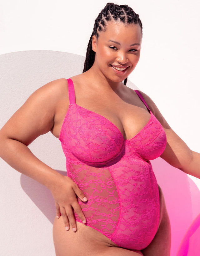 Curvy Kate All Night Lace Plunge Body Hot Pink/ Blush