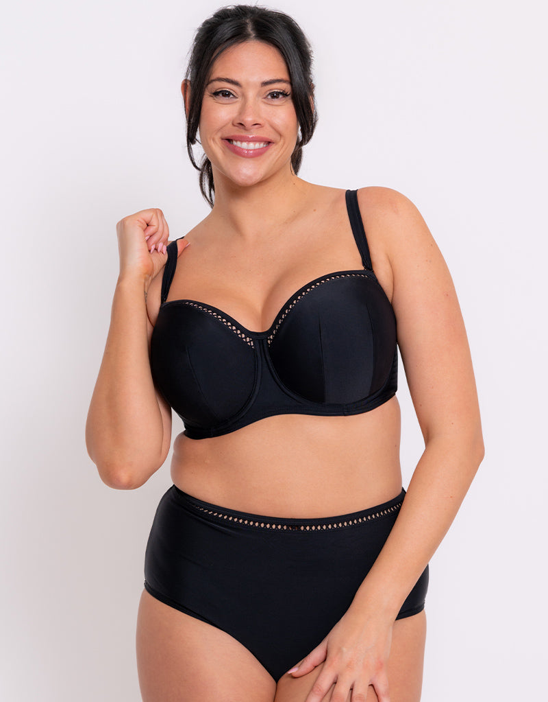 Curvy Kate First Class Bandeau Strapless Multiway Bikini Top Black Curvy Kate US