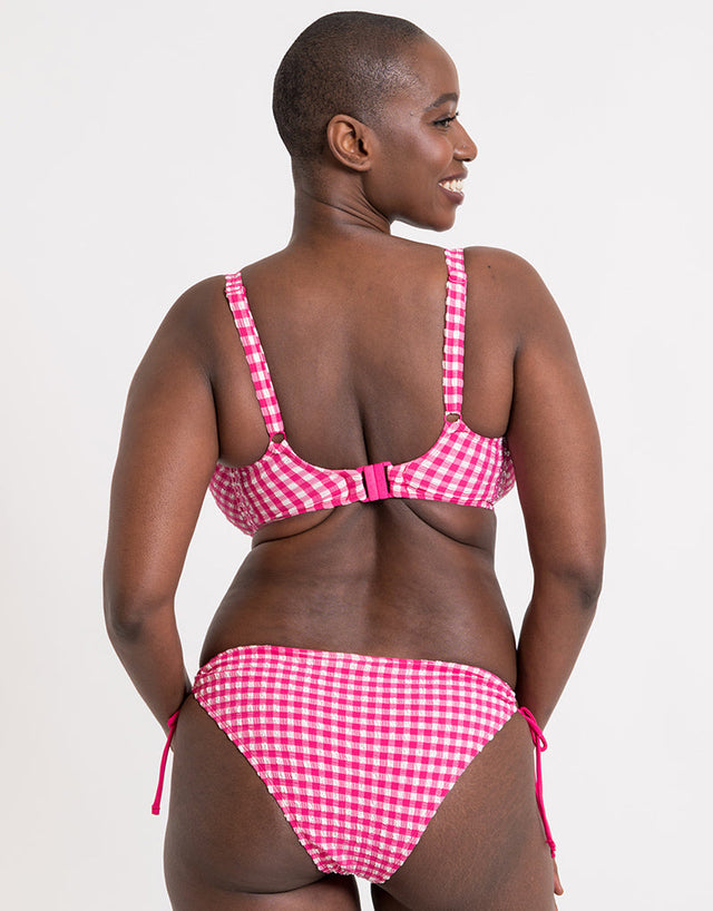Curvy Kate Holiday Check Scooped Balcony Bikini Top Raspberry Pink