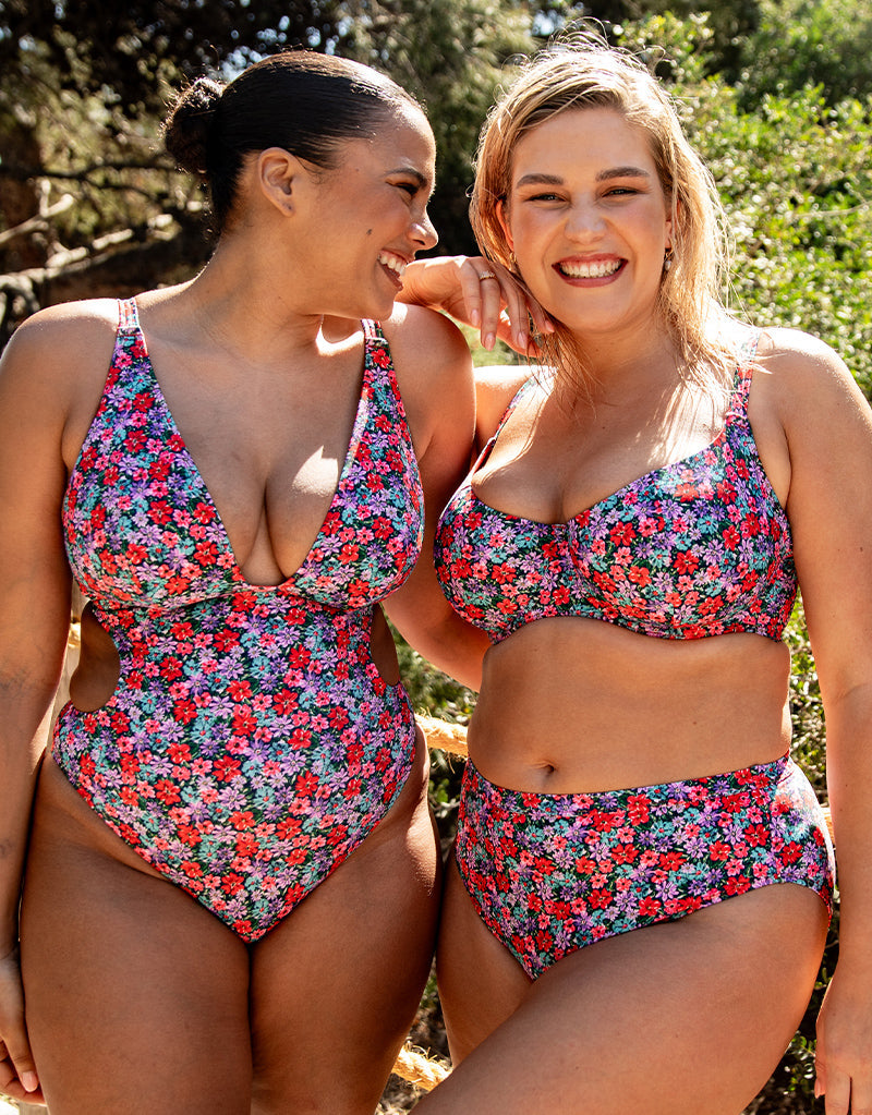 Women's Print European Swimsuit Nylon Bikini Swimsuits for Big Busted Women  