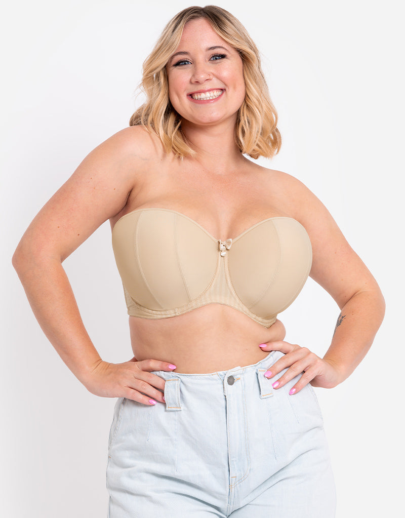 Full Busted Figure Types in 34DDD Bra Size DDD Cup Sizes Strapless  Sensation by Curvy Couture Convertible Bras