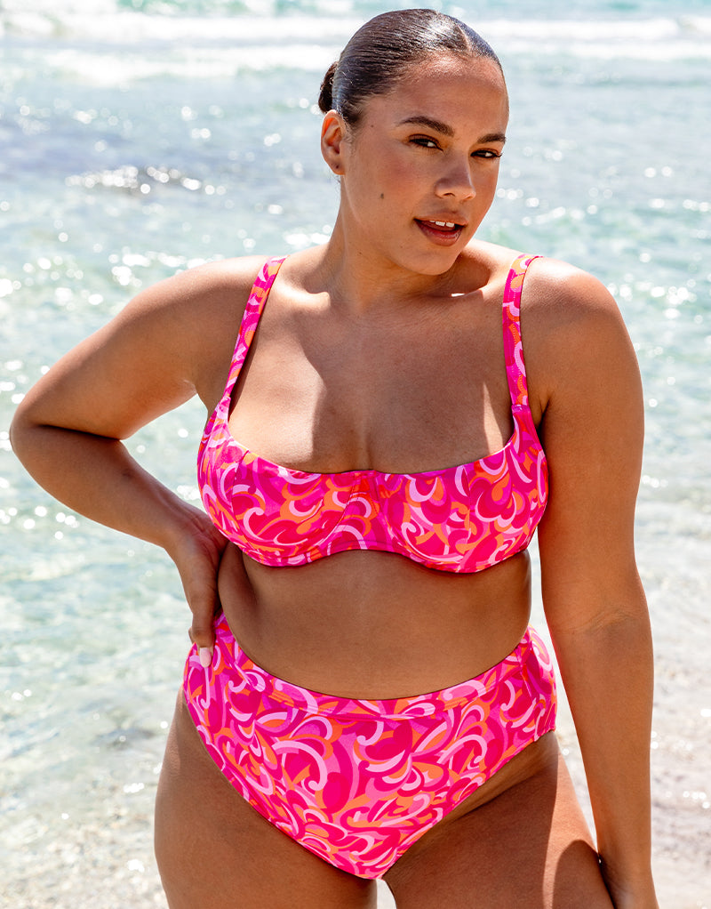 Retro Wave Bikini Top by Curvy Kate Swim, Pink, Plunge Bikini