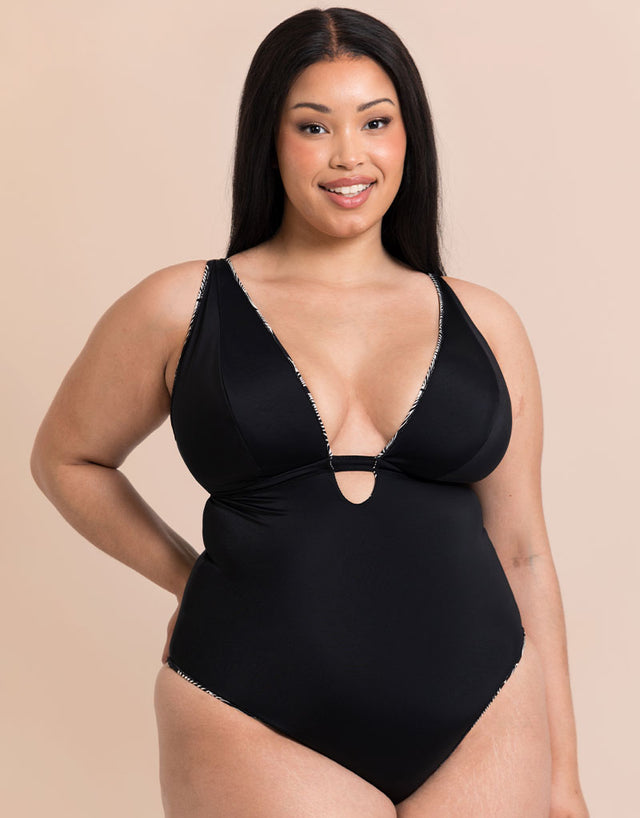 Curvy Kate Ripple Reef Reversible Non-Wired Multiway Swimsuit Black Print