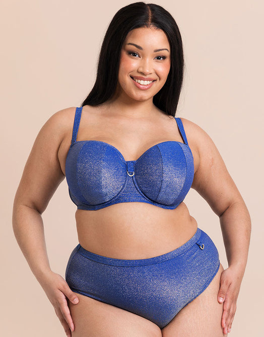 Curvy Kate Sapphire Seas Bandeau Bikini Top Blue Sparkle