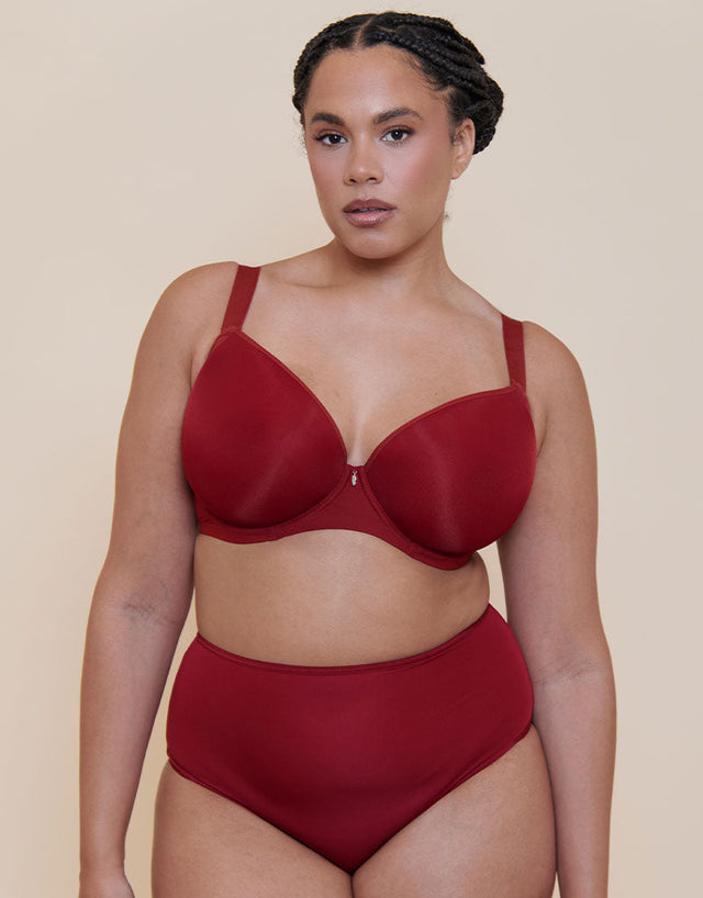 Curvy Kate Smoothie Spacer Moulded T-Shirt Plunge Bra Deep Red