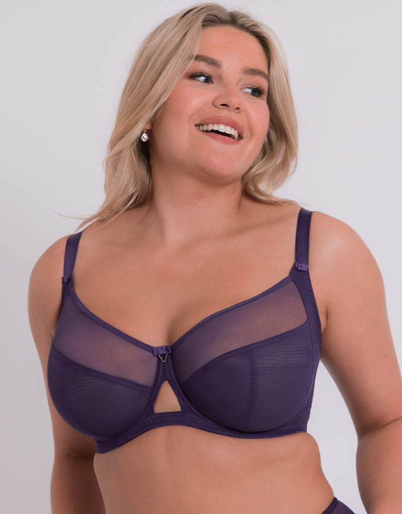 Double Layered Moulded Cups Plain Cotton Bra For Ladies, Purple