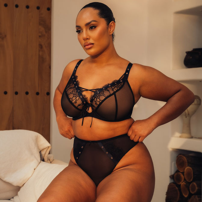 Scantilly Laced Up Plunge Bra Black
