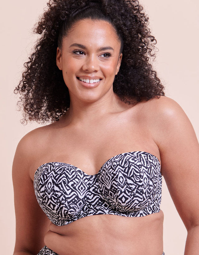 Curvy Kate Wild Horizon Bandeau Strapless Multiway Bikini Top Black Print