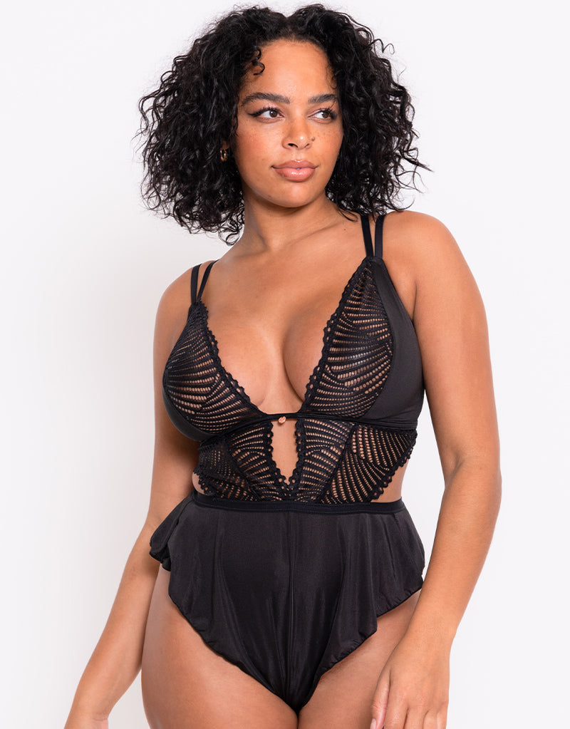 Sexy Plus Size Women Black Lace Teddy Lingerie