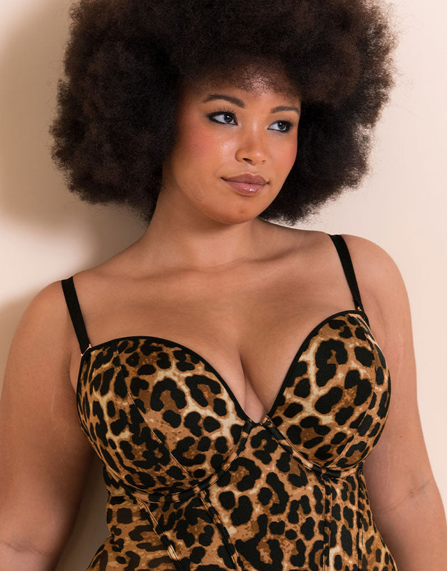 Scantilly Icon Plunge Strapless Multiway Padded Body Leopard Print