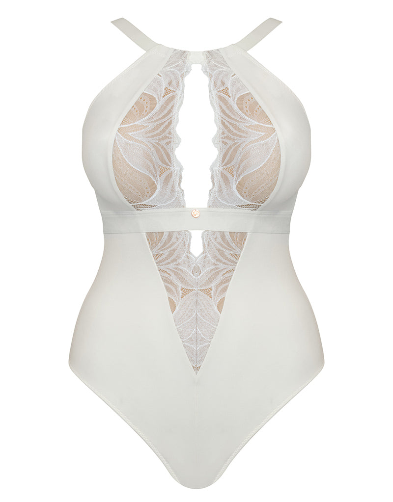 Ivory Lace Corset Strappy Bodysuit, Womens Tops
