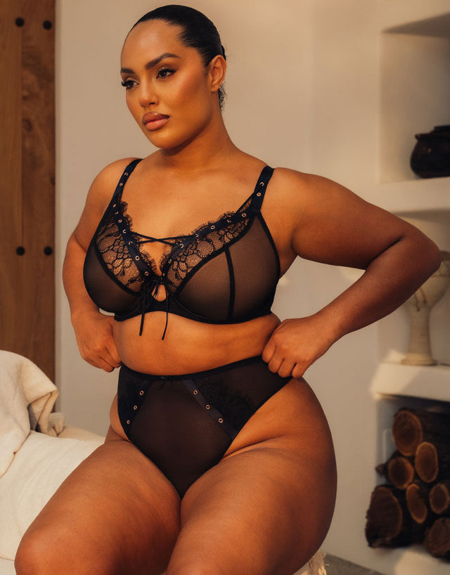 Scantilly Laced Up High Waist Thong Black