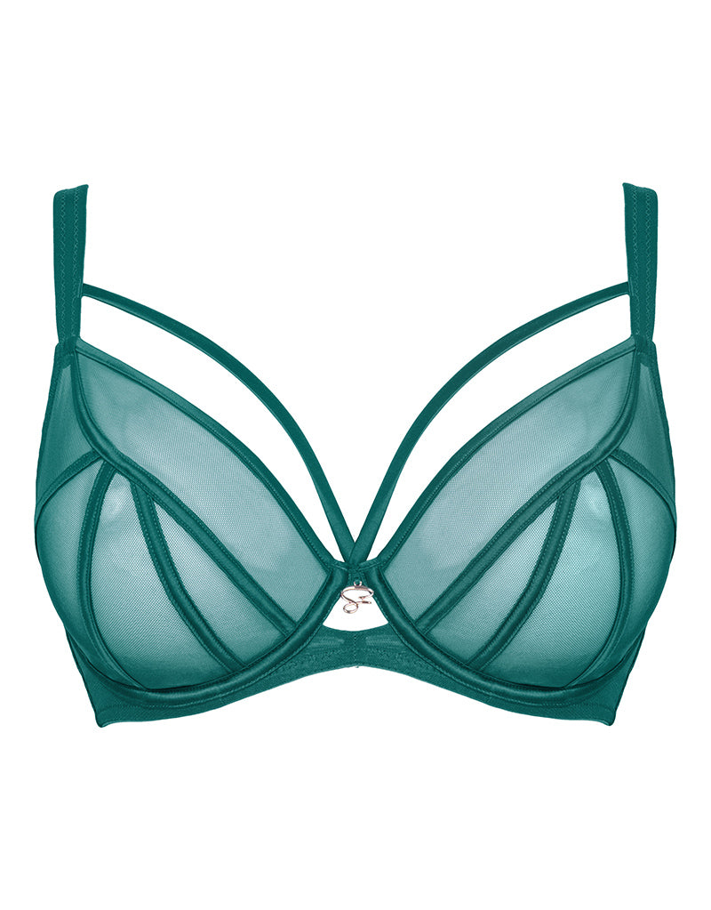 Women's Essentials Plunge Bra With Lace In Teal Size 36dd