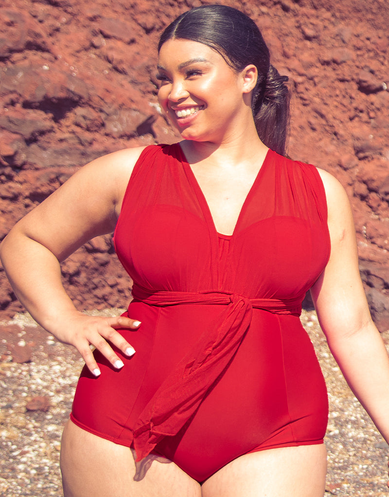 Red Twist Front Plus Size Bikini Top & Reviews - Red - Sustainable