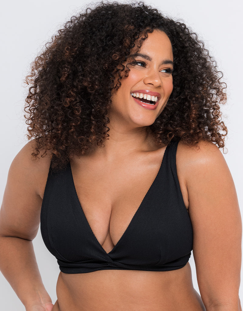 Black Textured Wired Bikini Top, Women