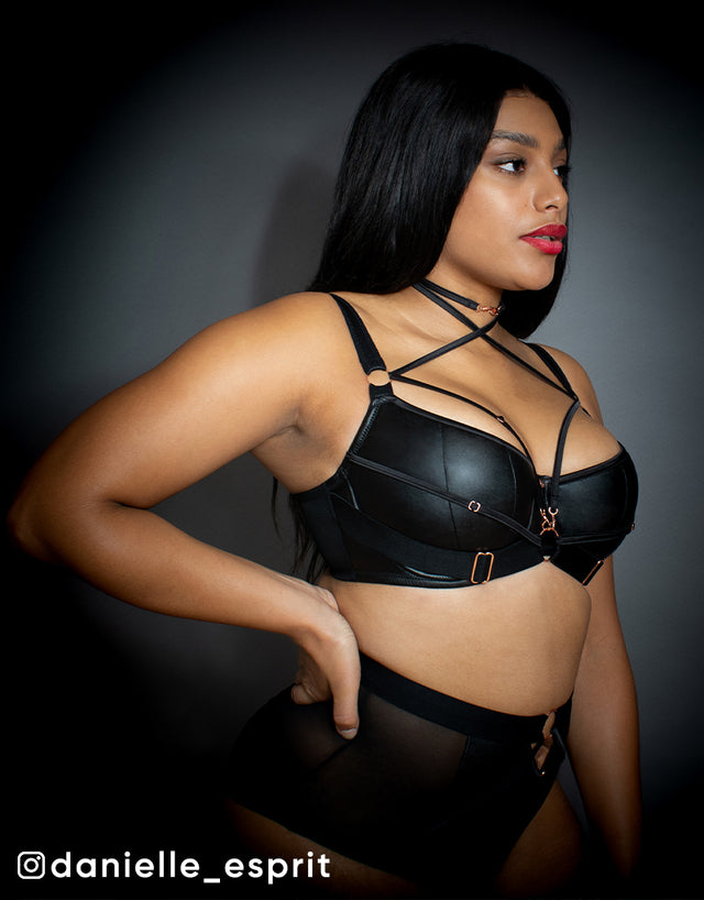 @daneille_esprit models our Scantilly Harnessed Padded Half Cup Bra Black